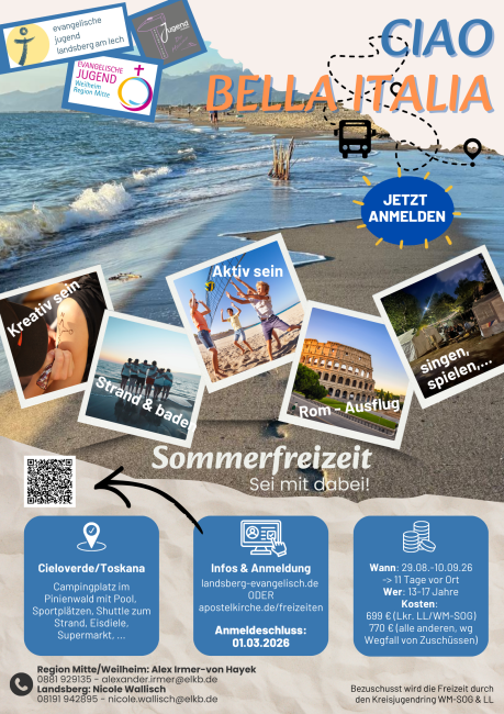 Flyer Sommerfreizeit Toskana 2026 mit Bildern aus 2025